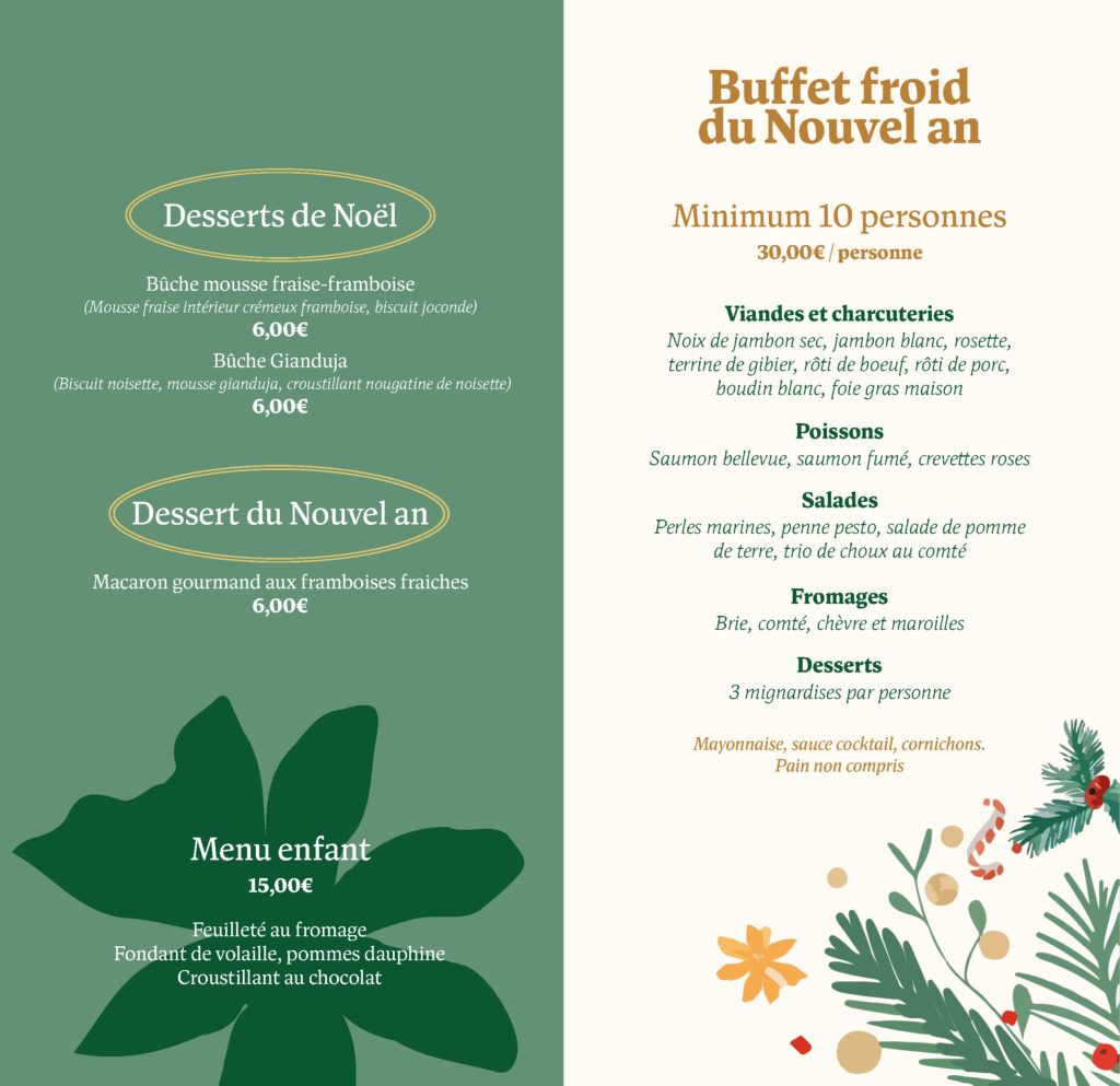 Desserts de Noël et du Nouvel an, menu enfant et buffet froid du Nouvel an 2026